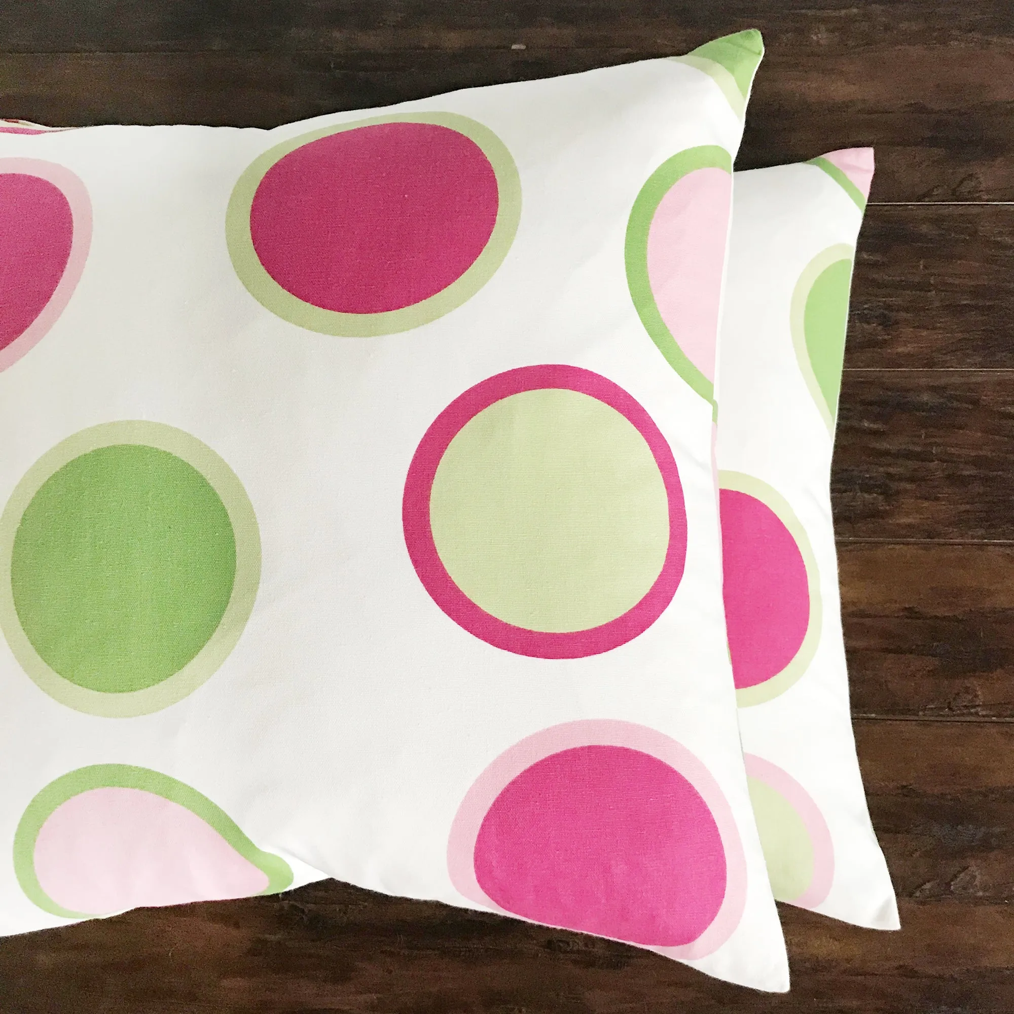 Pink and Lime Green Large Polka Dot Throw Pillow Cover