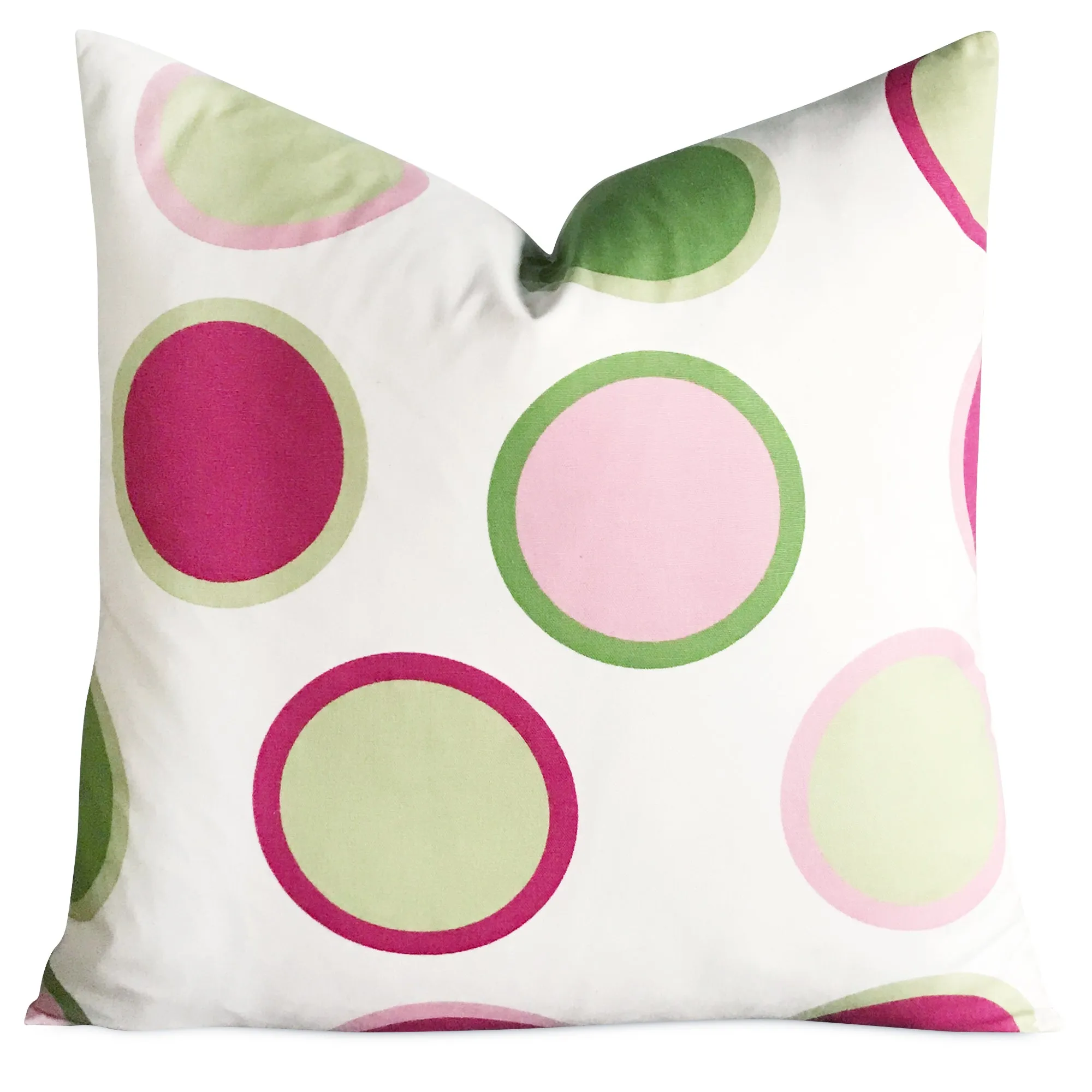 Pink and Lime Green Large Polka Dot Throw Pillow Cover