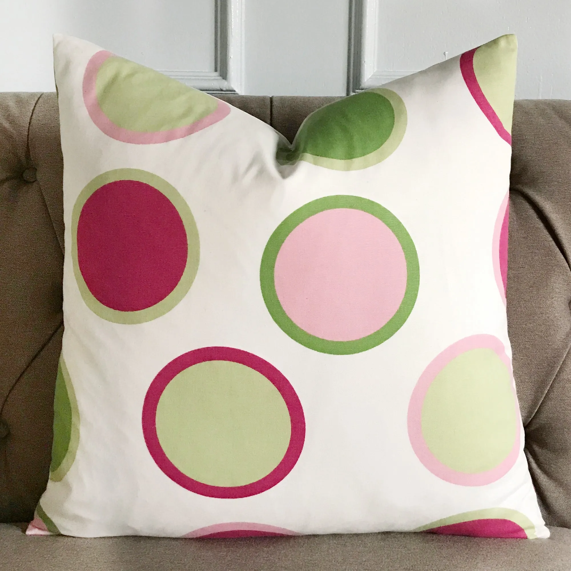 Pink and Lime Green Large Polka Dot Throw Pillow Cover