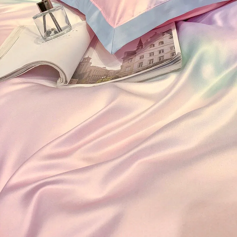 Pink Gradient Pastel Bedding Duvet Sheet Set Pillowcase, Flat Sheet, Duvet Cover