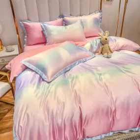 Pink Gradient Pastel Bedding Duvet Sheet Set Pillowcase, Flat Sheet, Duvet Cover