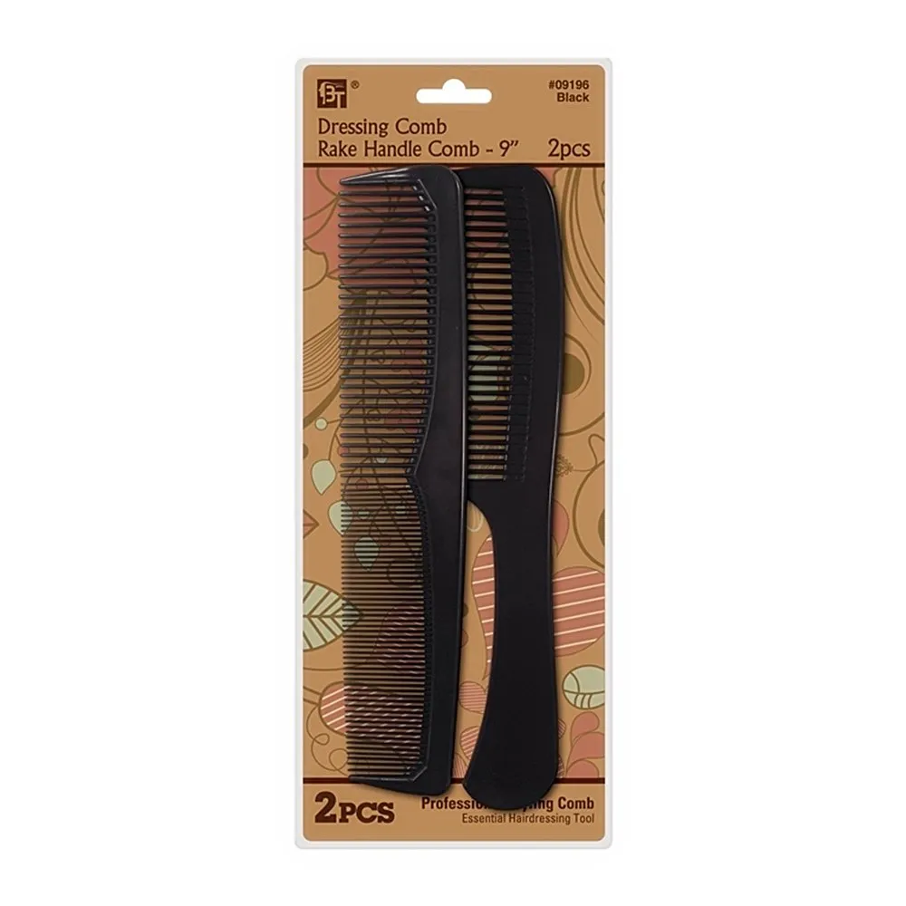 PLASTIC COMB SET DRESSING COMB 8.75" & RAKE HANDLE COMB 9" (BLACK)