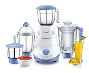 Prestige Iris 750 Watt Mixer Grinder with 3 Stainless Steel Jar   1 Juicer Jar (White and Blue)