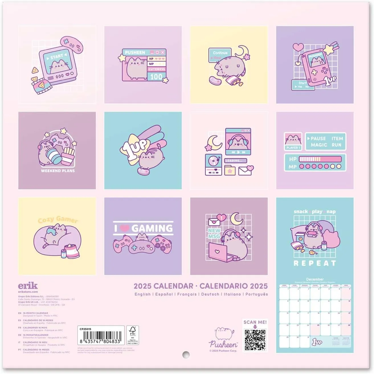 Pusheen Square Calendar 2025 - Gaming Edition