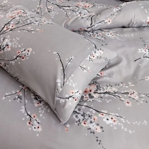 Queen size 6 piece duvet cover set gray plum blossom bedding set.