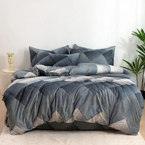 Queen size 6 piece duvet cover set modern geometric print bedding set.