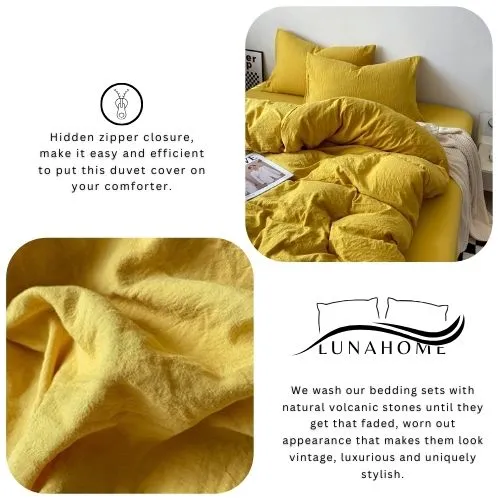 Queen size 6 Pieces bedding Set, Washable Cotton Yellow Color.