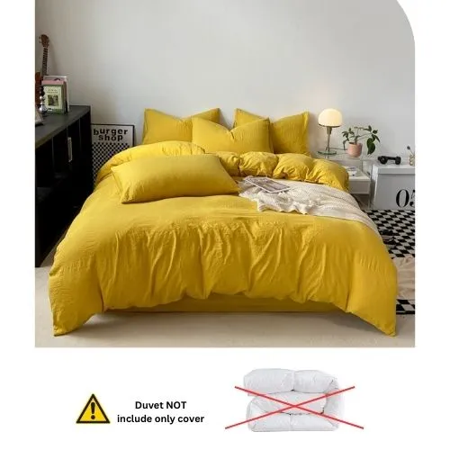 Queen size 6 Pieces bedding Set, Washable Cotton Yellow Color.