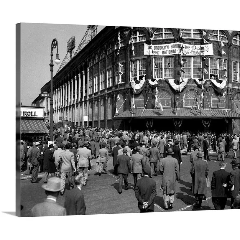 "1940's October 1947 Dodger Baseball Fans Pour Into Main Entrance Ebbets Field" Canvas Wall Art