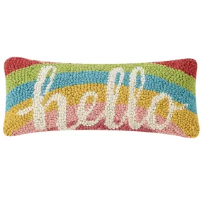 Rainbow Hello Wool Hooked Pillow