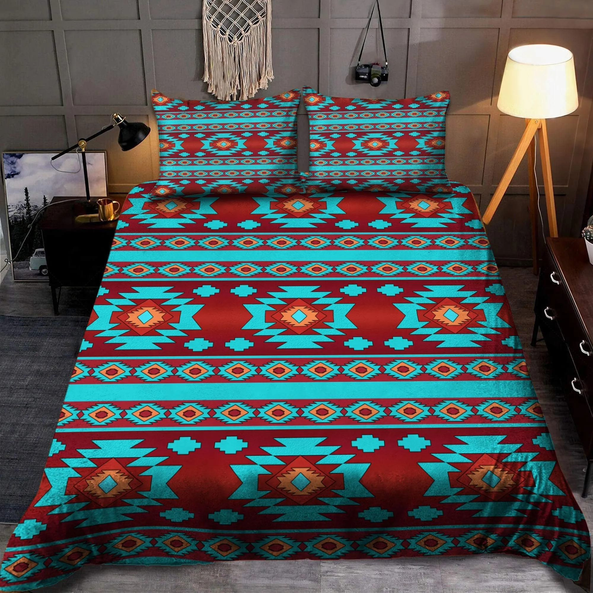 Red & Turquoise Native Pattern Bedding Set WCS