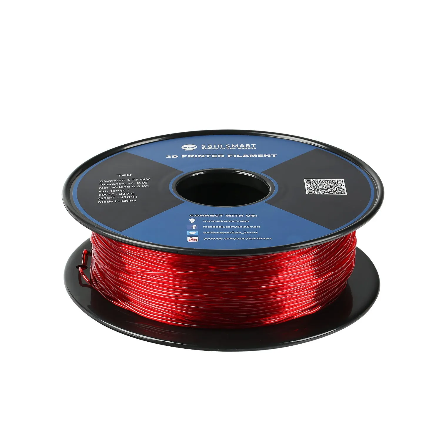 Red, Flexible TPU Filament 1.75mm 0.8kg/1.76lb