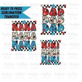 Retro 4th of July Mama Mini Dad, Ready to Press Sublimation Transfer, Sublimation Transfers, Heat Transfer, 4th of July Family Design