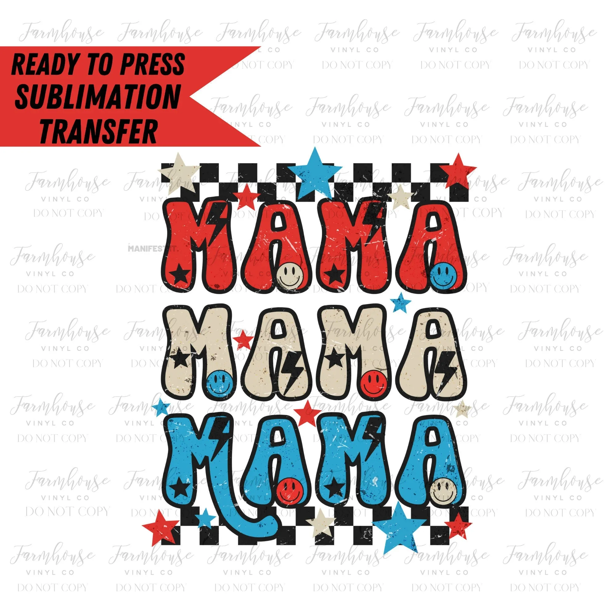 Retro 4th of July Mama Mini Dad, Ready to Press Sublimation Transfer, Sublimation Transfers, Heat Transfer, 4th of July Family Design