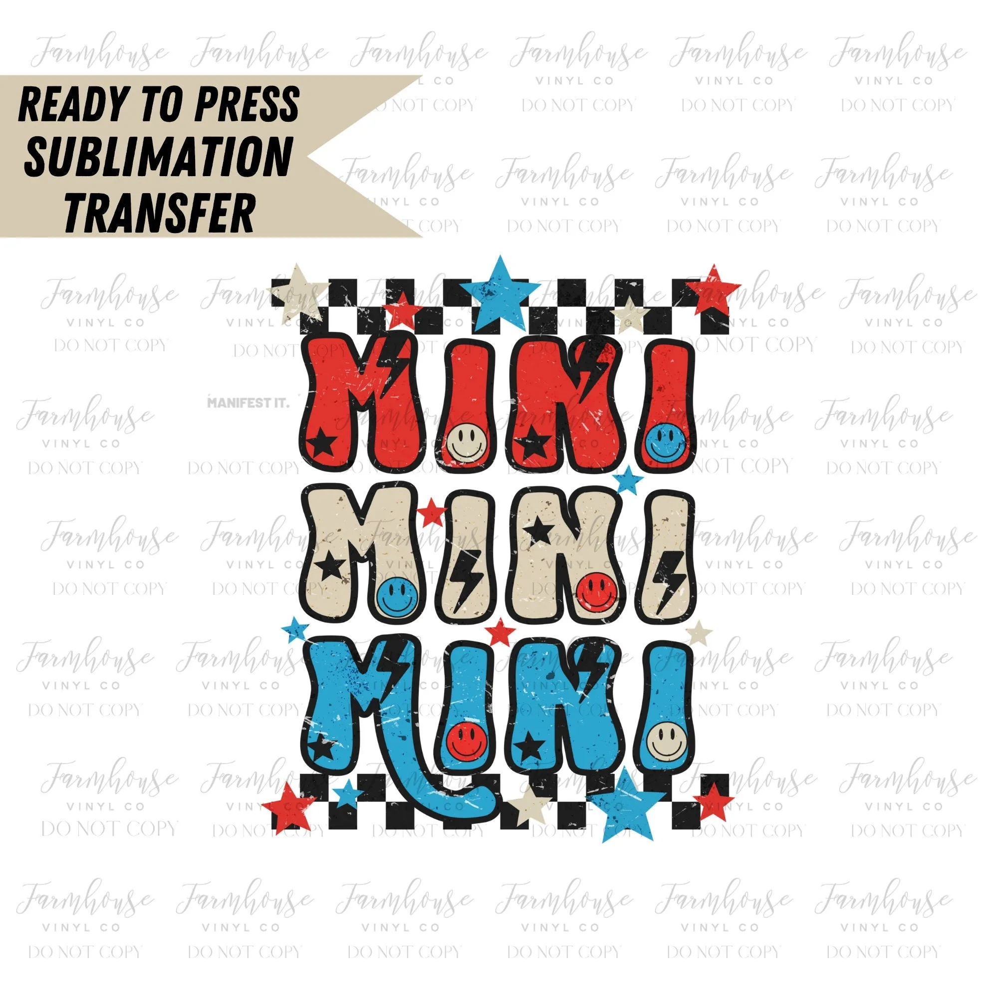 Retro 4th of July Mama Mini Dad, Ready to Press Sublimation Transfer, Sublimation Transfers, Heat Transfer, 4th of July Family Design