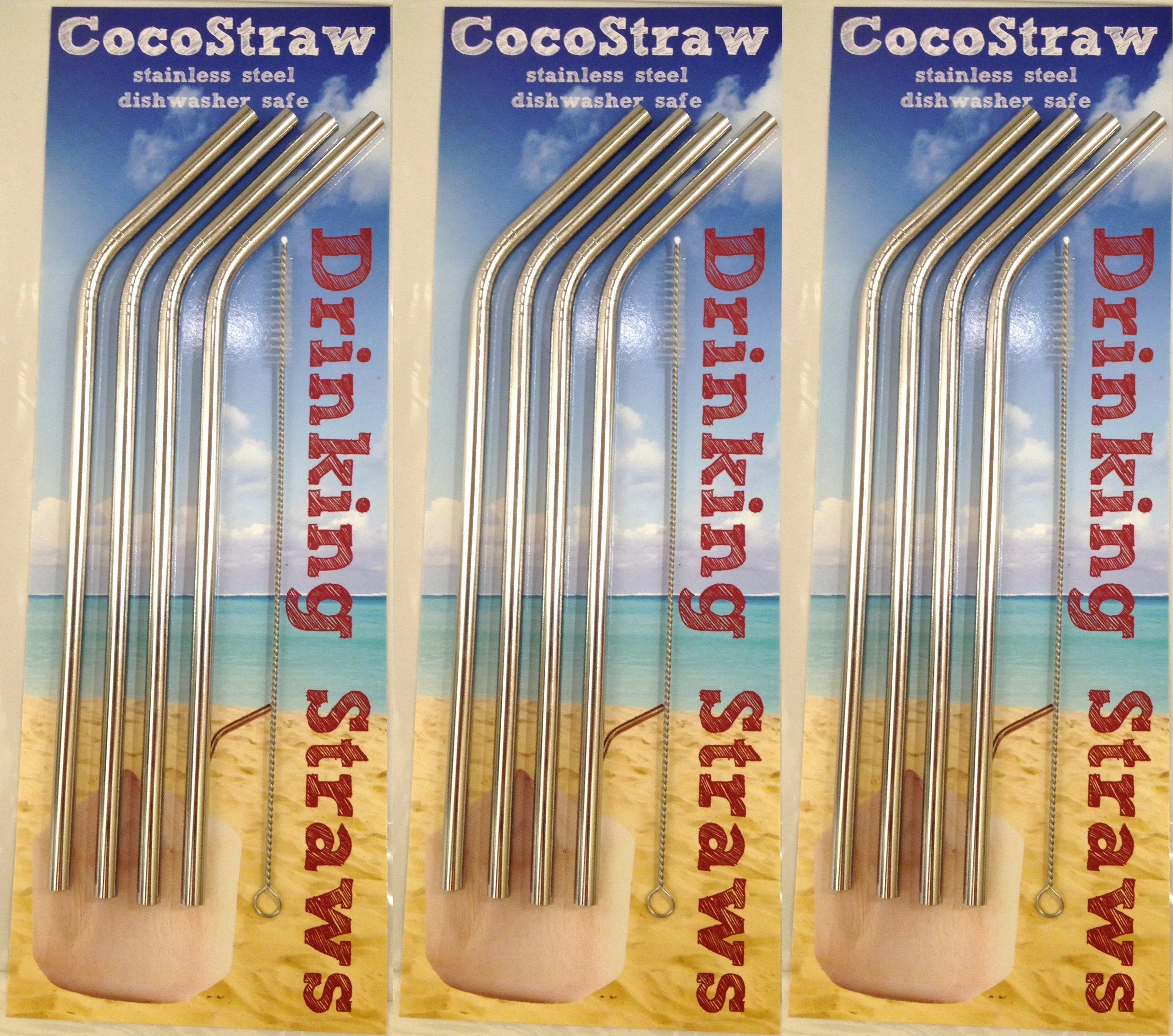 Reusable Straws - Stainless Steel Drinking - Set of 12   3 Cleaners - Eco Friendly, SAFE, NON-TOXIC non-plastic CocoStraw Brand