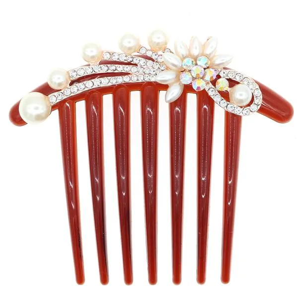 Rhinestone and Glass Pearl Floral French Twist Up-do Comb