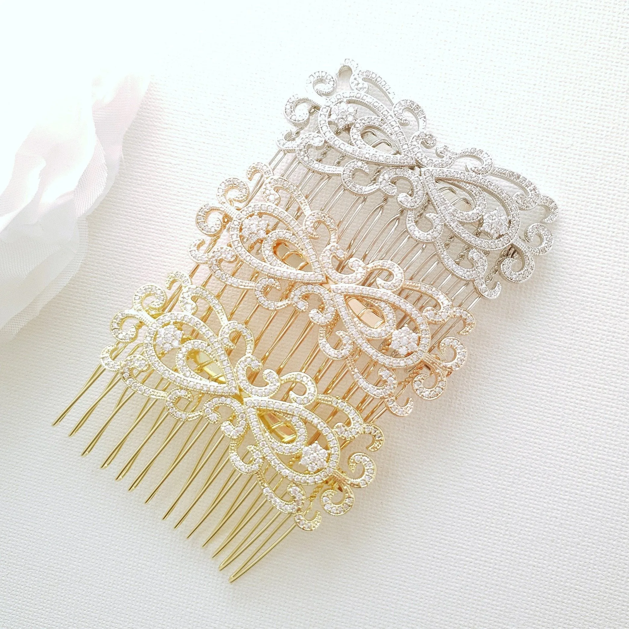 Rose Gold Vintage Bridal Hair Comb-Arletty