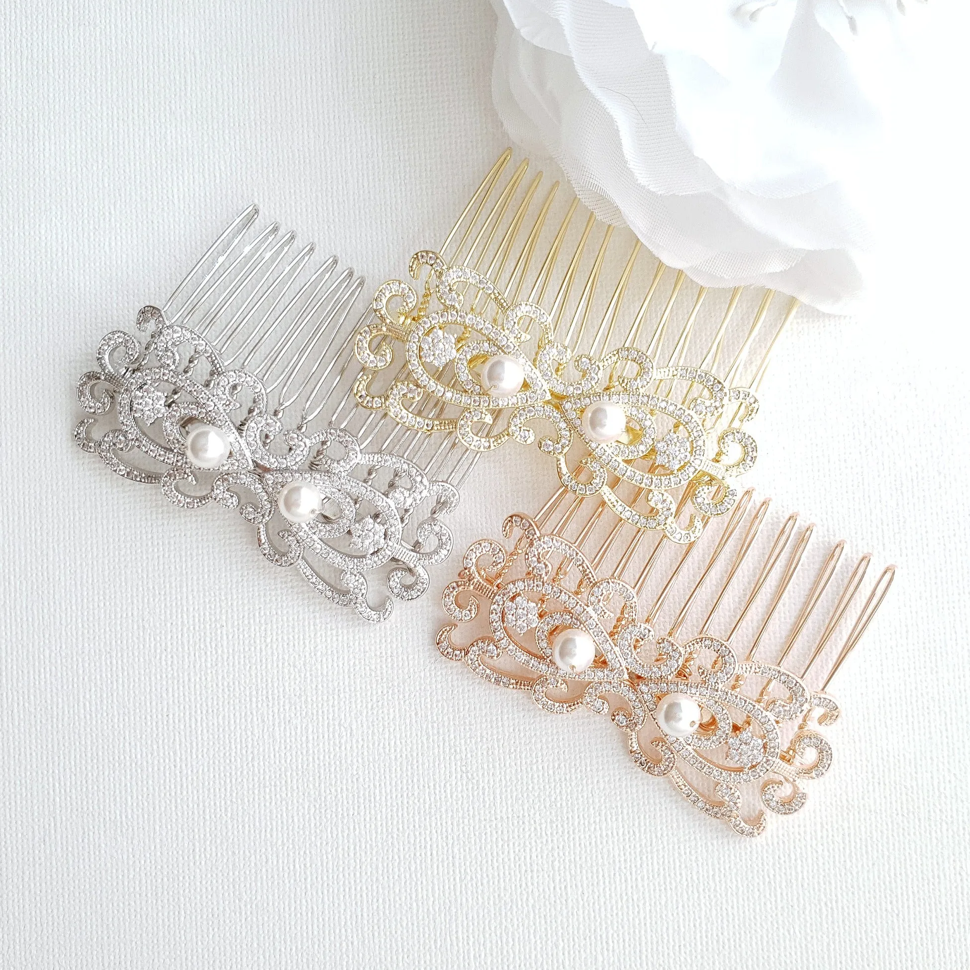 Rose Gold Vintage Bridal Hair Comb-Arletty