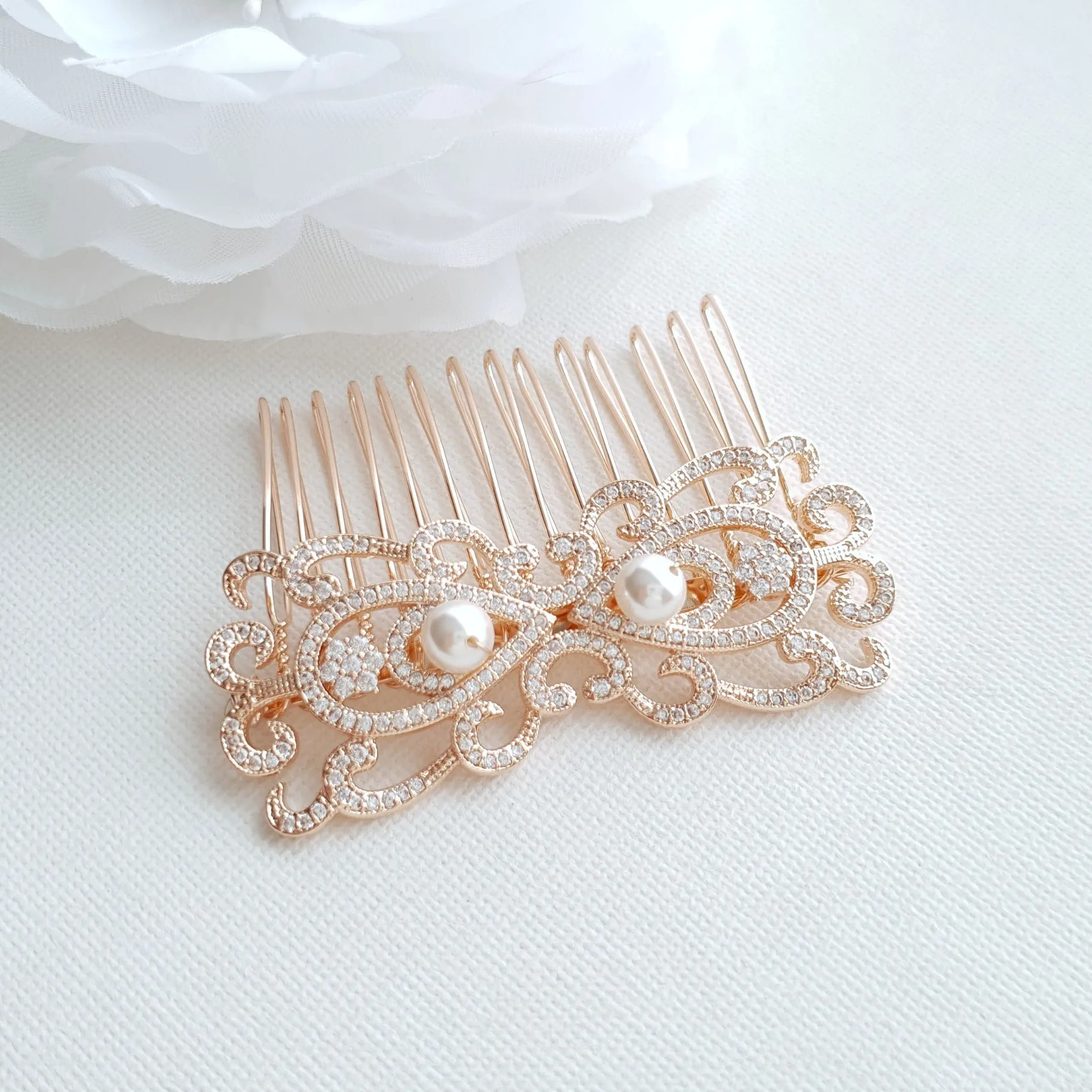 Rose Gold Vintage Bridal Hair Comb-Arletty