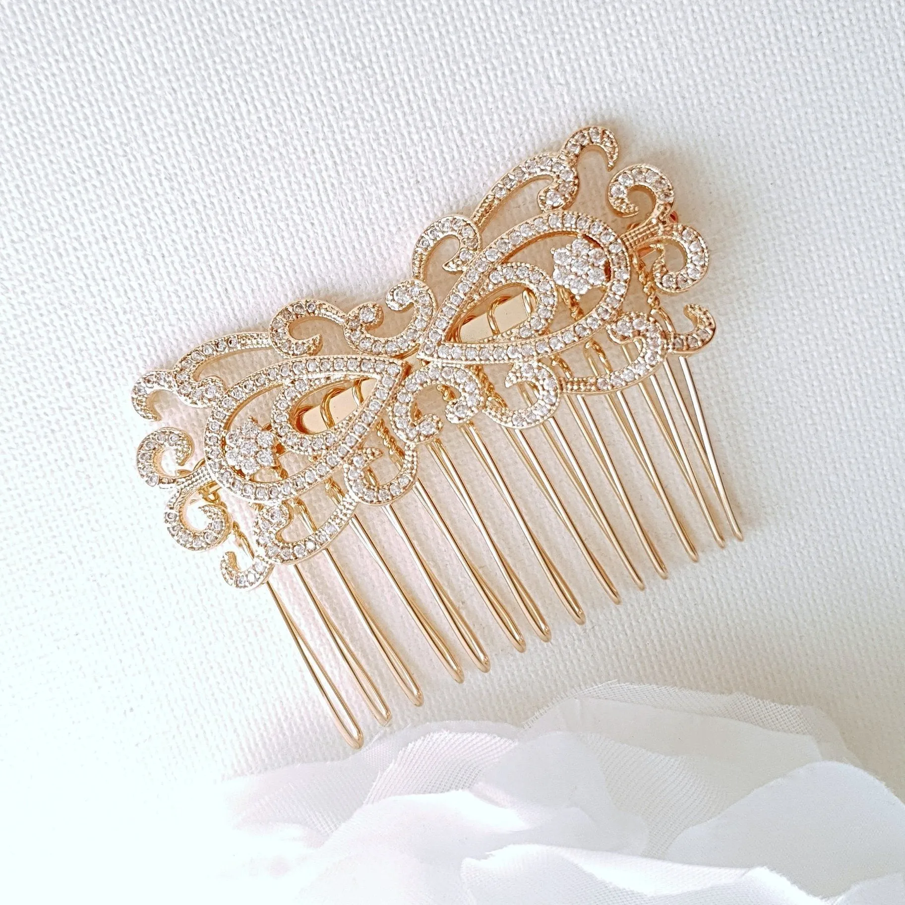 Rose Gold Vintage Bridal Hair Comb-Arletty