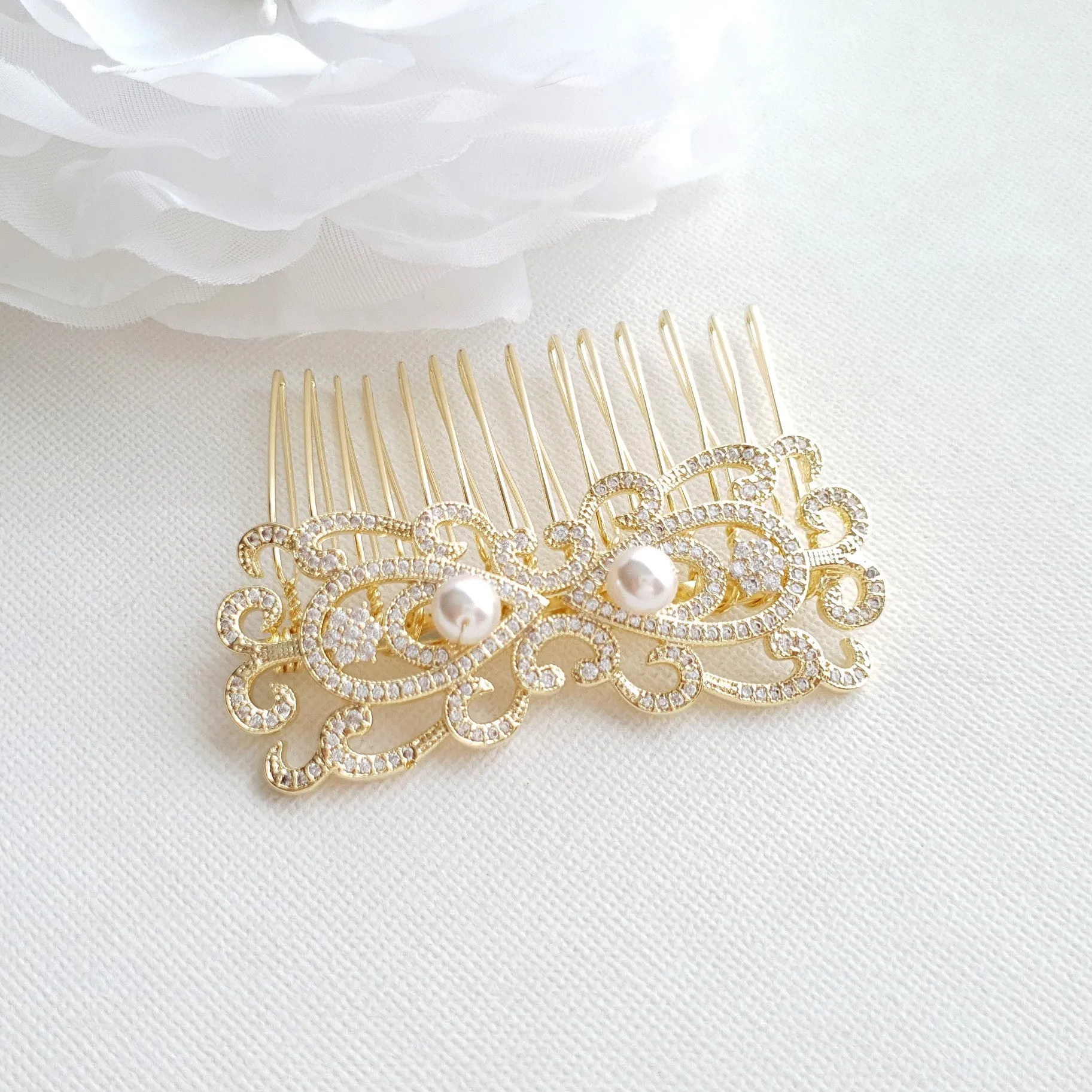 Rose Gold Vintage Bridal Hair Comb-Arletty