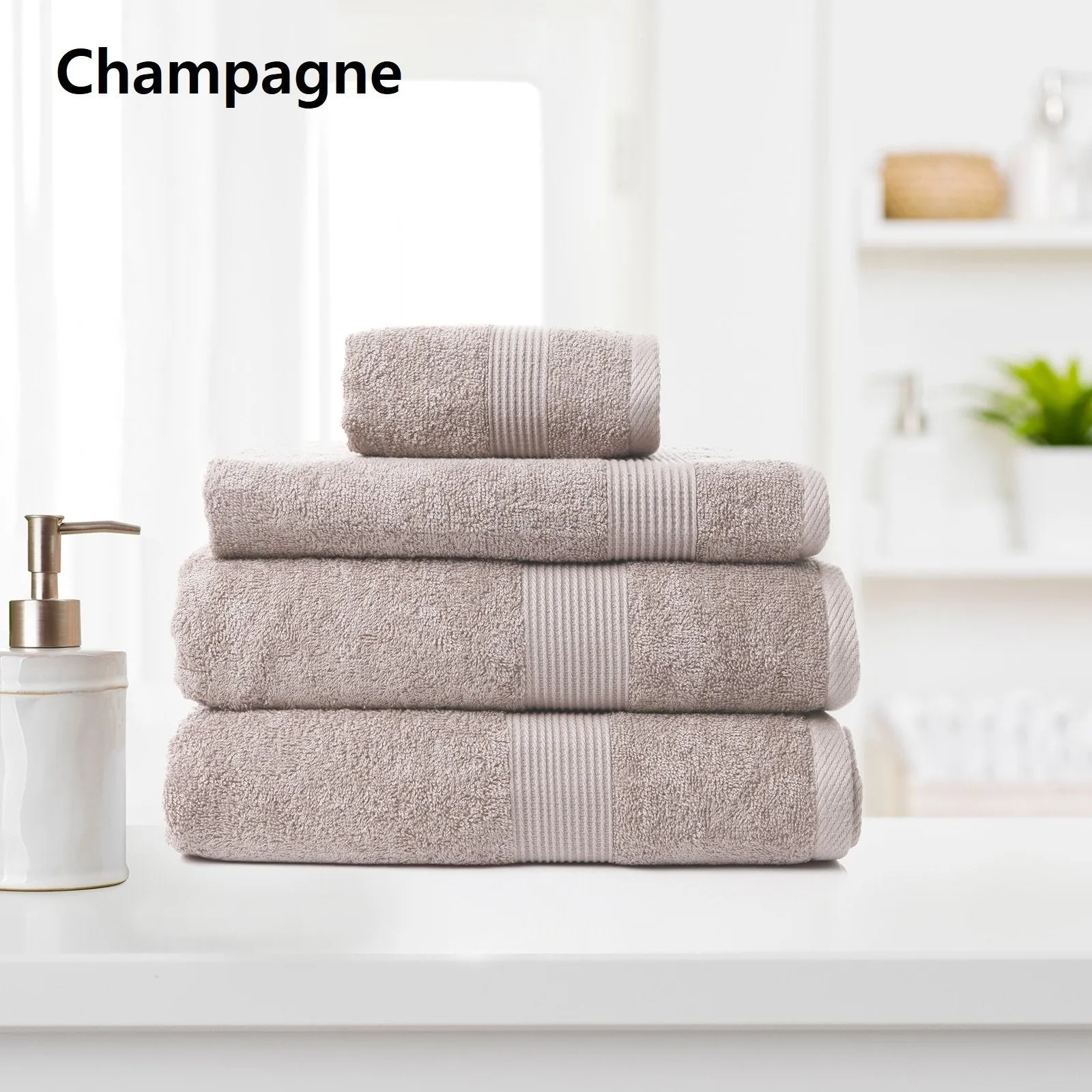 Royal Comfort 4 Piece Cotton Bamboo Towel Set 450GSM Luxurious Absorbent Plush Champagne