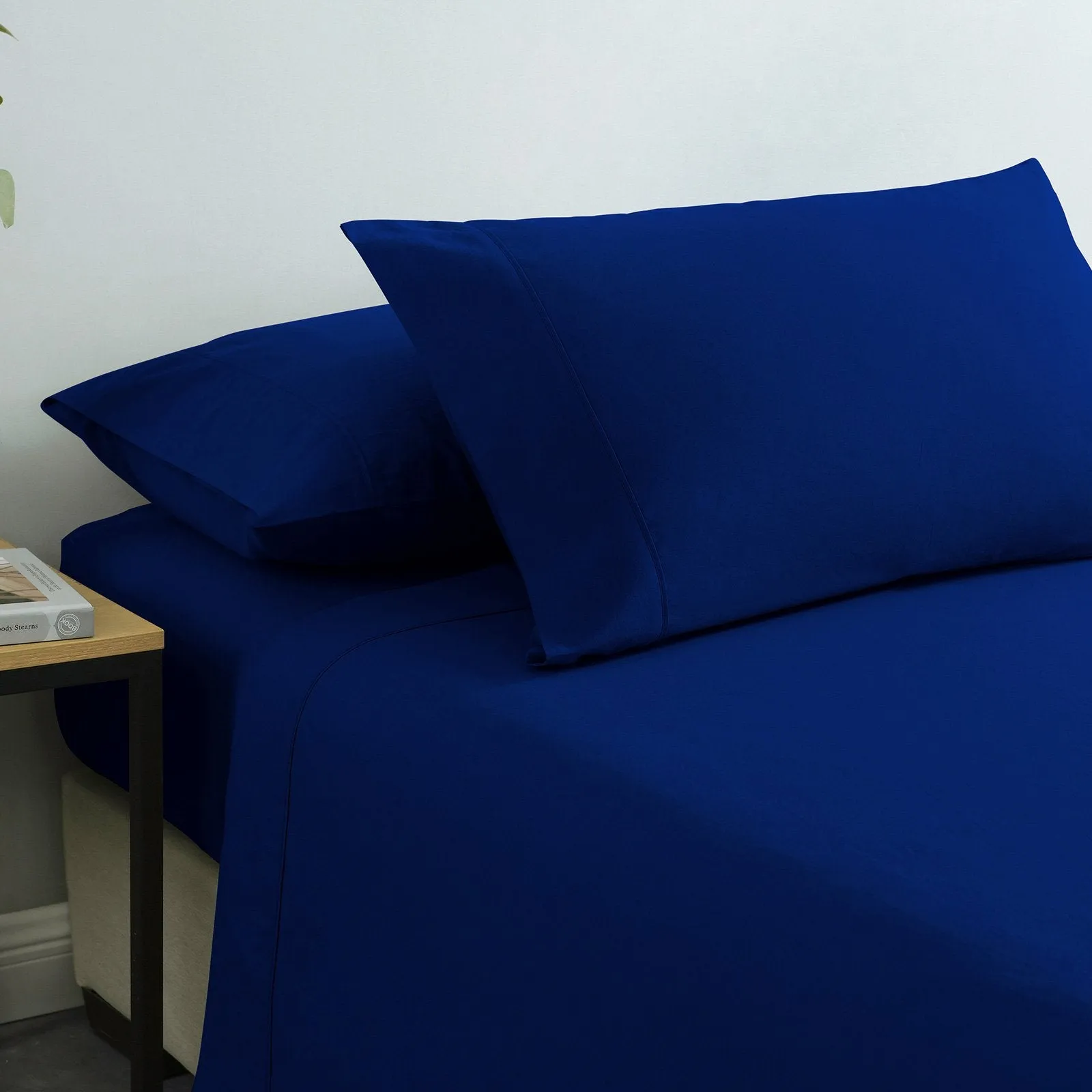 Royal Comfort Vintage Washed 100% Cotton Sheet Set Fitted Flat Sheet Pillowcases Double Royal Blue