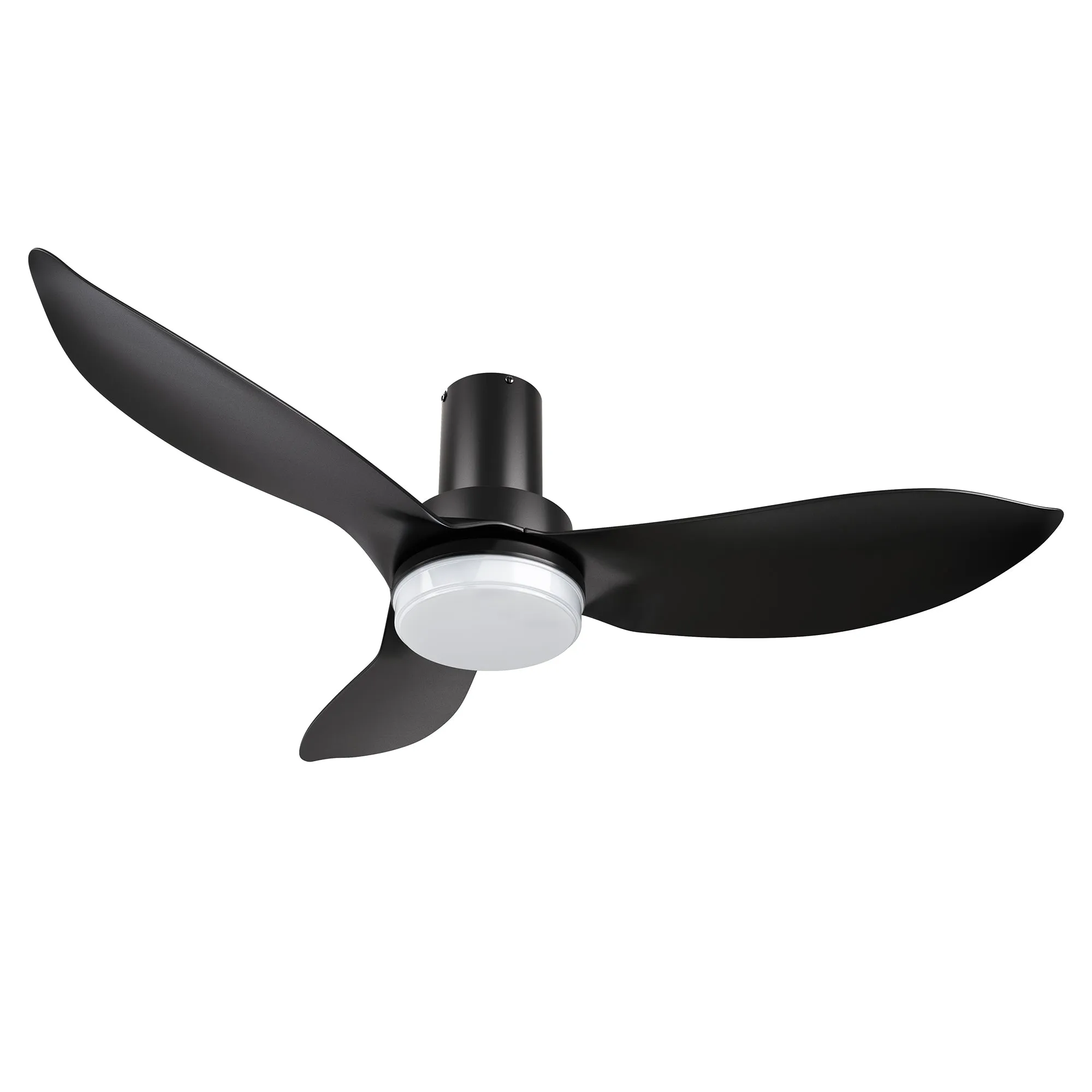 RYNA 45 inch 3-Blade Flush Mount Smart Ceiling Fan with LED Light Kit & Remote- Black/Black