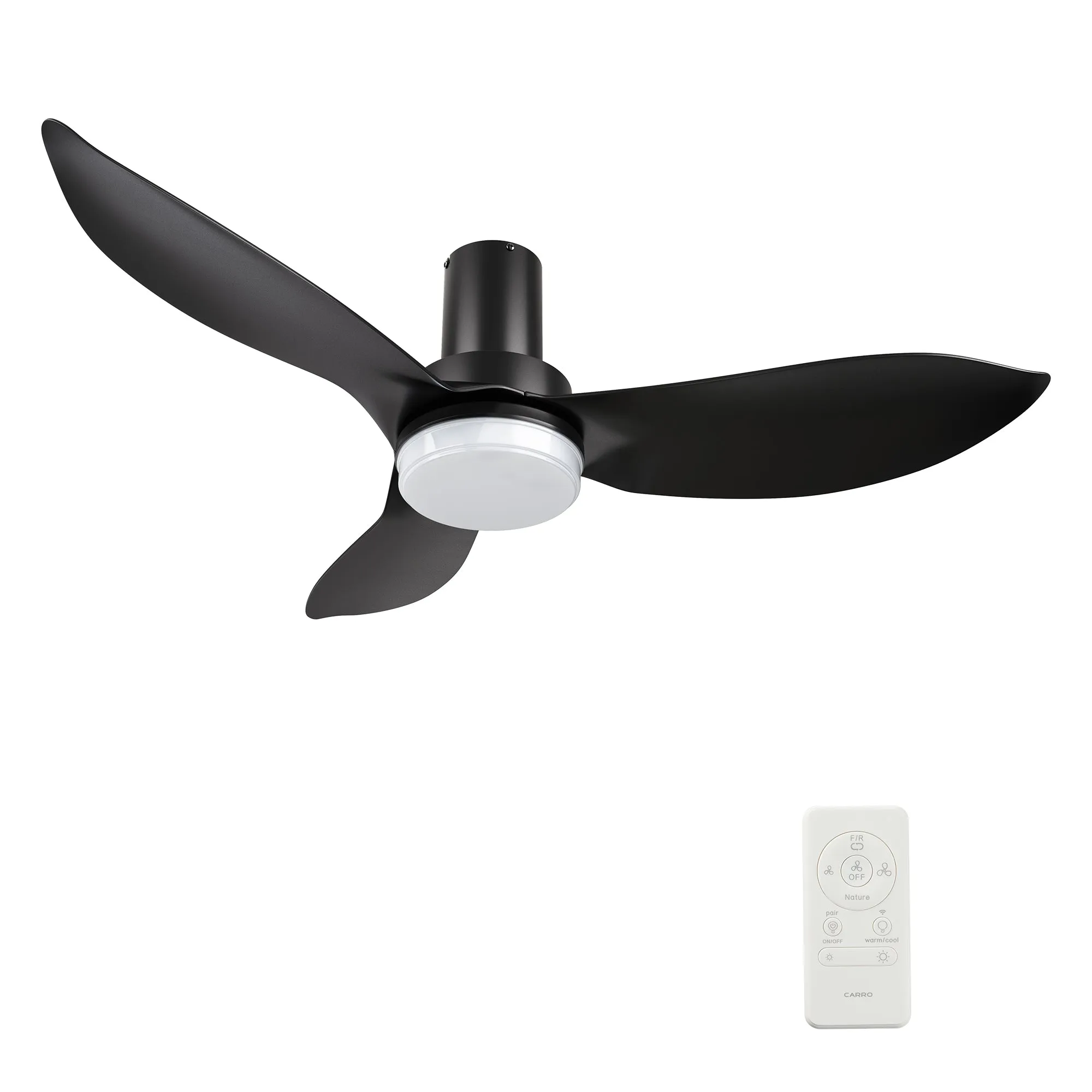 RYNA 45 inch 3-Blade Flush Mount Smart Ceiling Fan with LED Light Kit & Remote- Black/Black