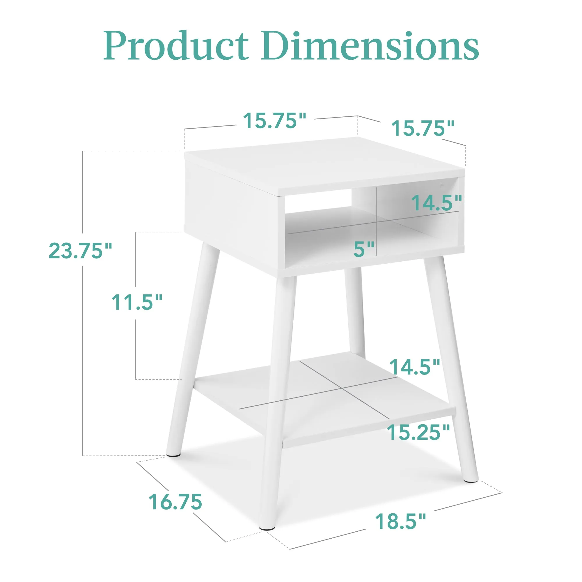 Set of 2 Mid-Century Modern End Tables w/ Cubby, Shelf