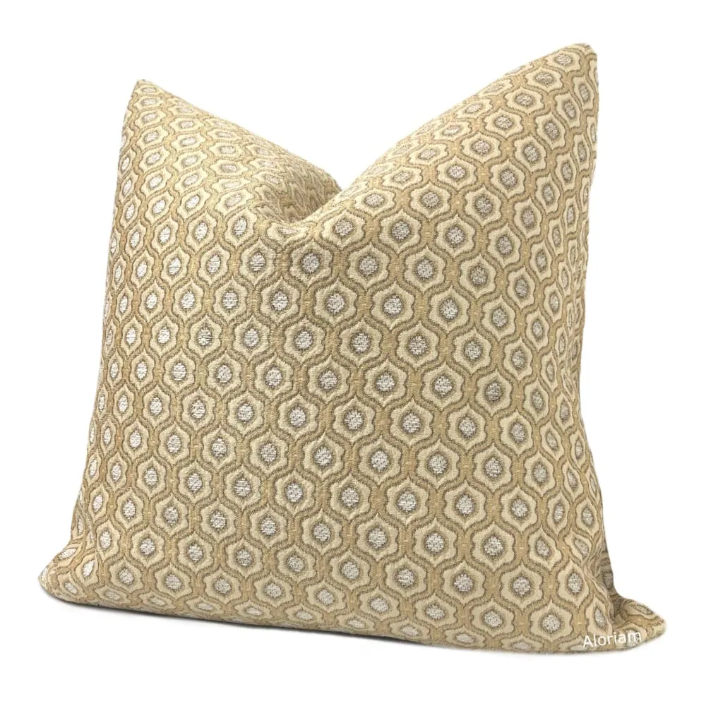 Seville Oatmeal Beige Ogee Tile Chenille Pillow Cover