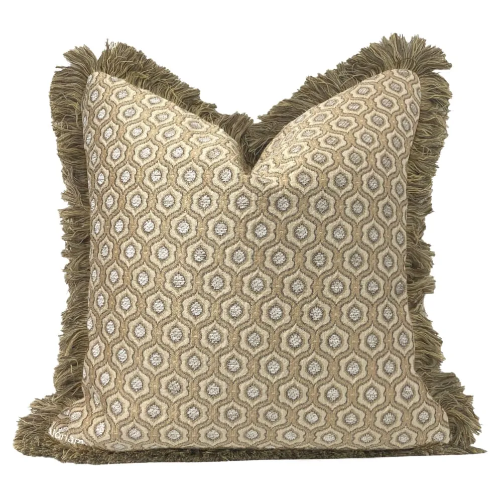 Seville Oatmeal Beige Ogee Tile Chenille Pillow Cover