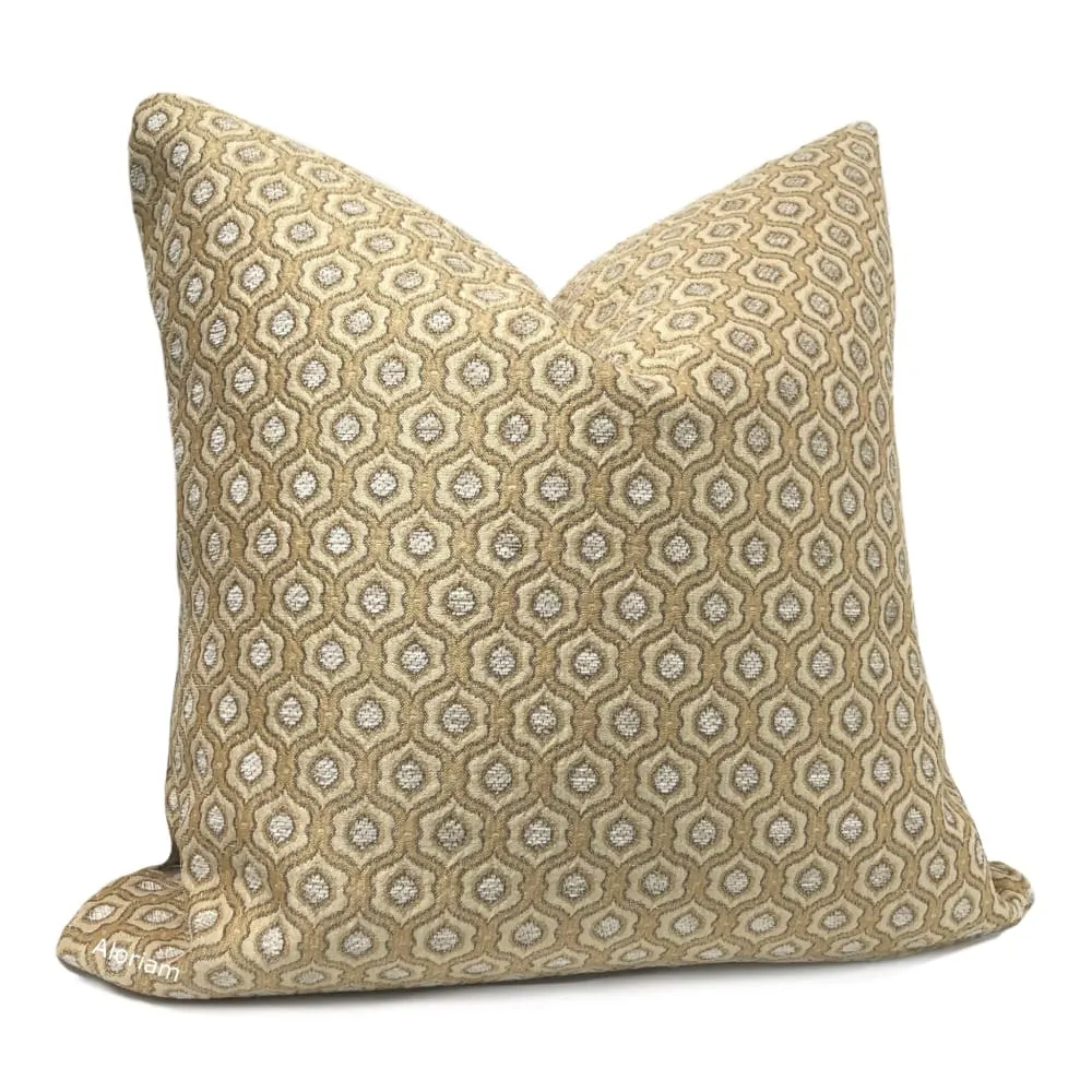 Seville Oatmeal Beige Ogee Tile Chenille Pillow Cover