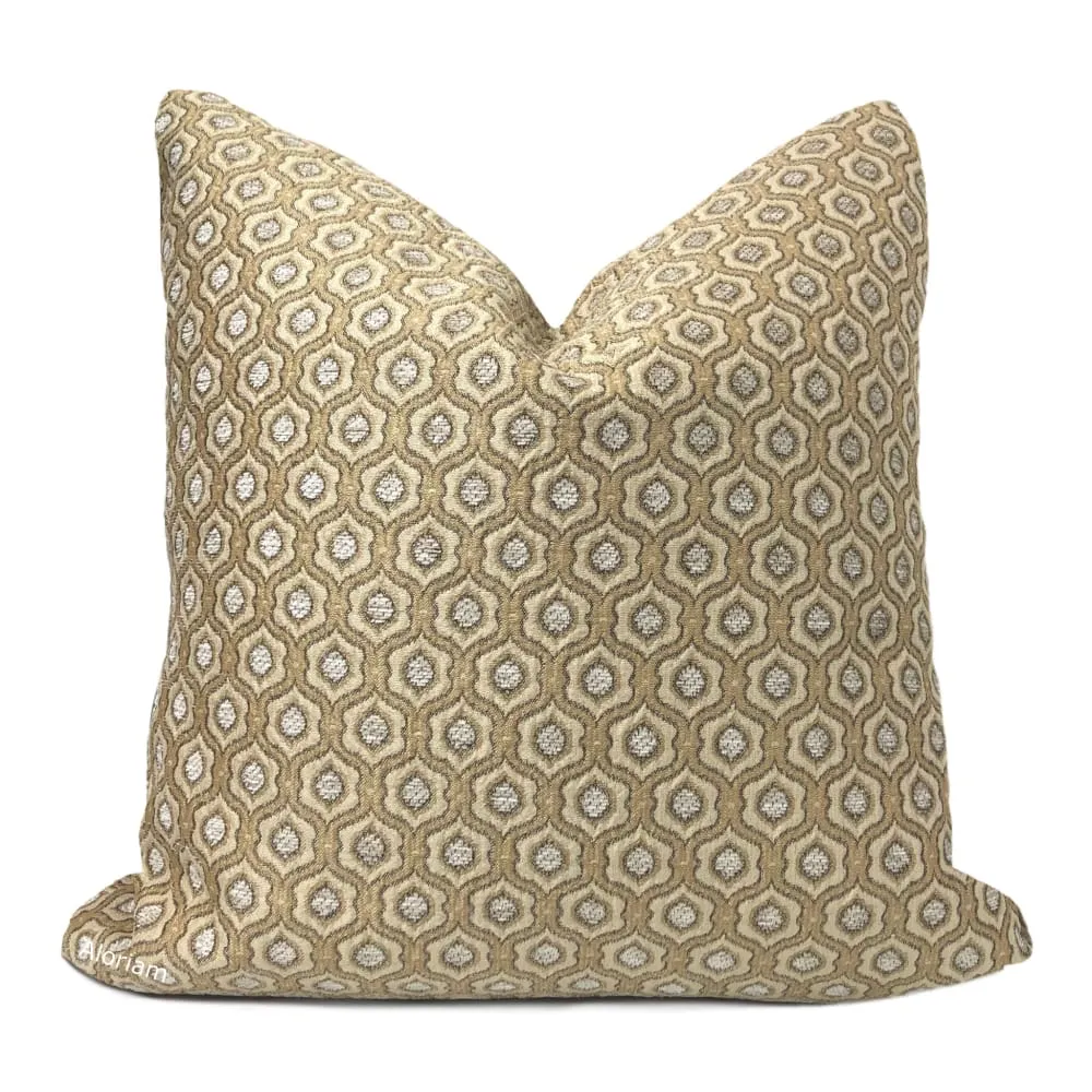 Seville Oatmeal Beige Ogee Tile Chenille Pillow Cover