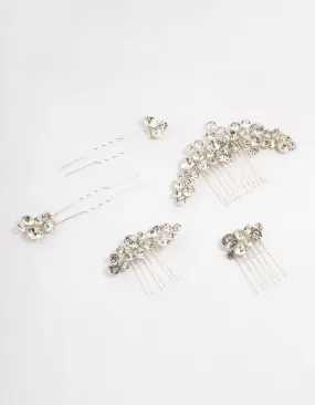 Silver Crystal Cluster Mixed Combs & Bridal Pins Pack