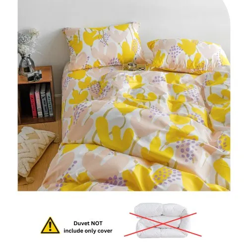 Single size 4 pieces, Bedding set without Filler Art design Orange and Basque Flowers.