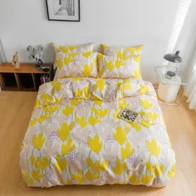 Single size 4 pieces, Bedding set without Filler Art design Orange and Basque Flowers.