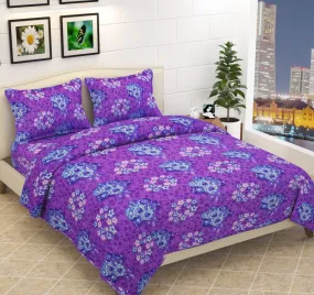 Sky Tex Purple Color Floral Printed 170 TC Woolen Double Bed Blanket with 2 Pillow Covers (Can Be Used As Blanket As Well As Bed Sheet)