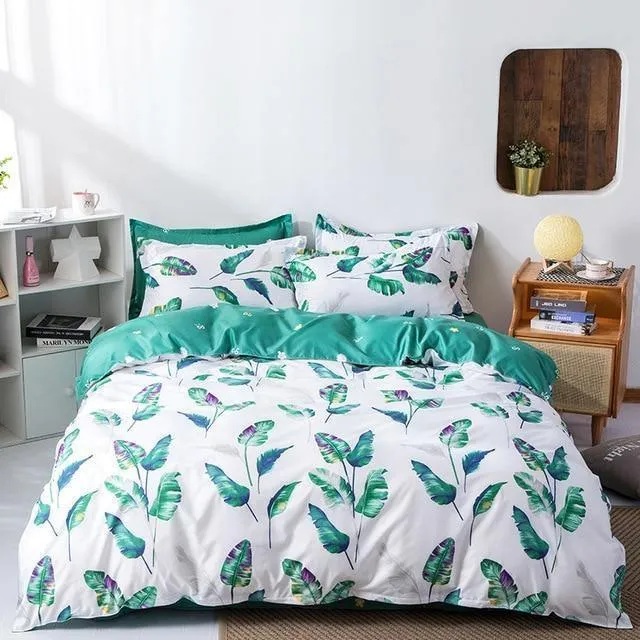 Stripe Leaf Duvet Cover Set Simple Nordic Bedding Set Quilt Cover Bed Sheet King Size Single Double Queen Bed Linens