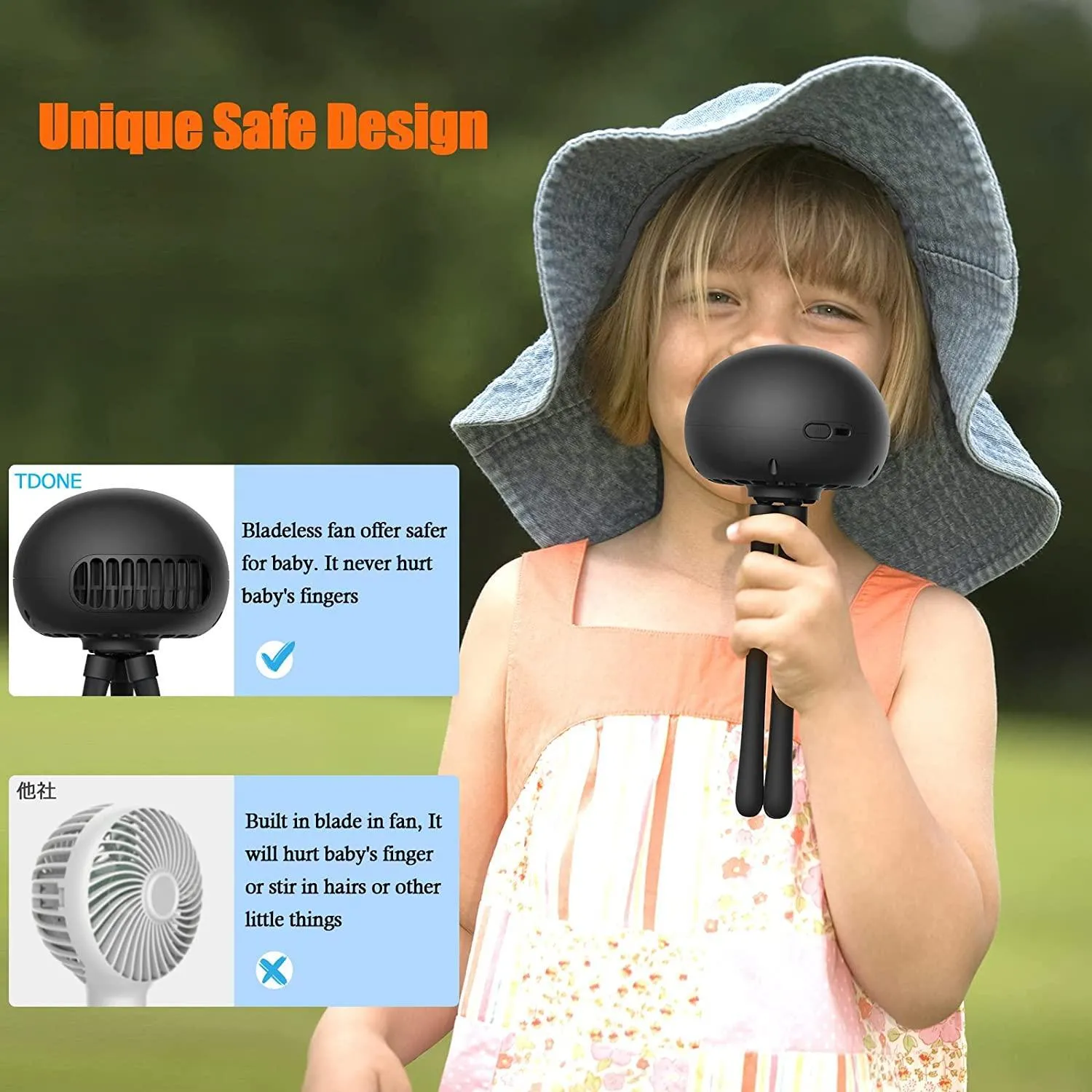 Stroller Fan Bladeless Portable Fan Flexible Tripod Leafless Fan