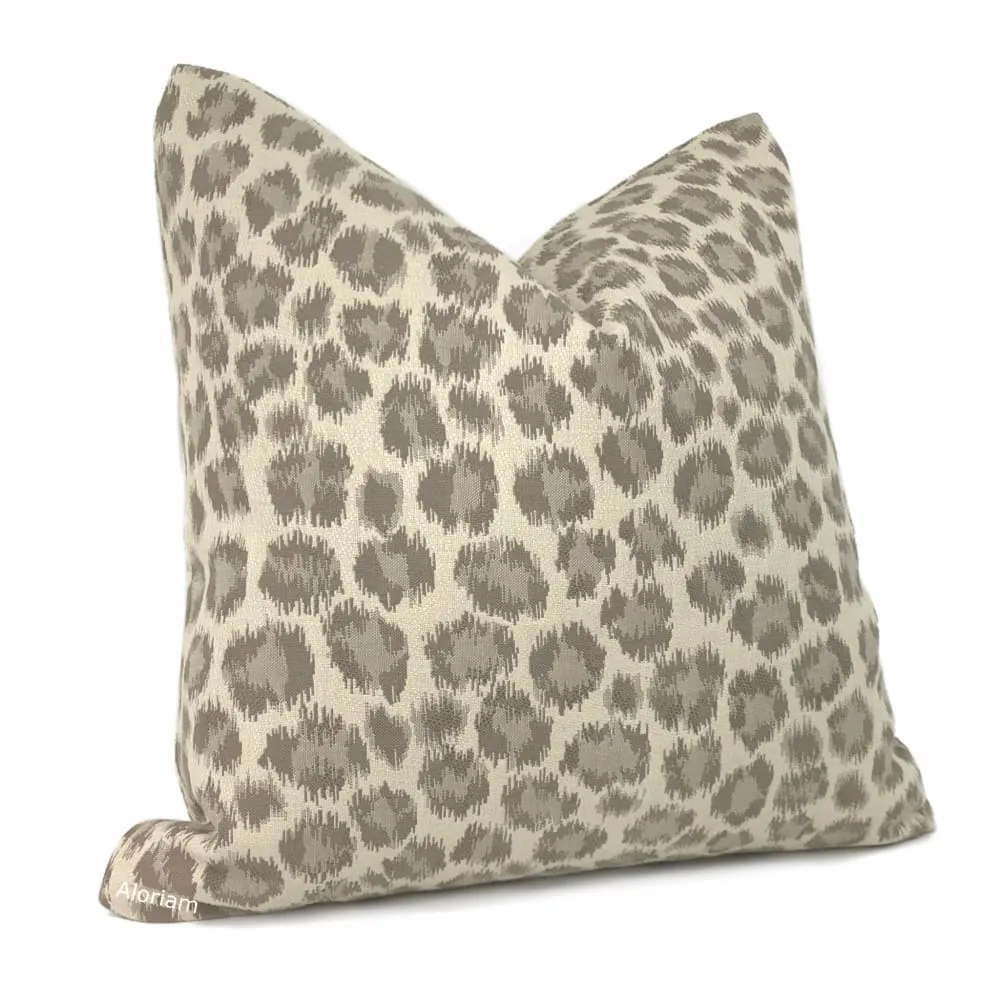 Sunbrella Taupe Brown Cream Leopard Spot Pillow Cover (Performance fabric)