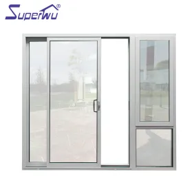 Superwu 2019 new fiberglass mosquito net aluminum main sliding door design with awning window