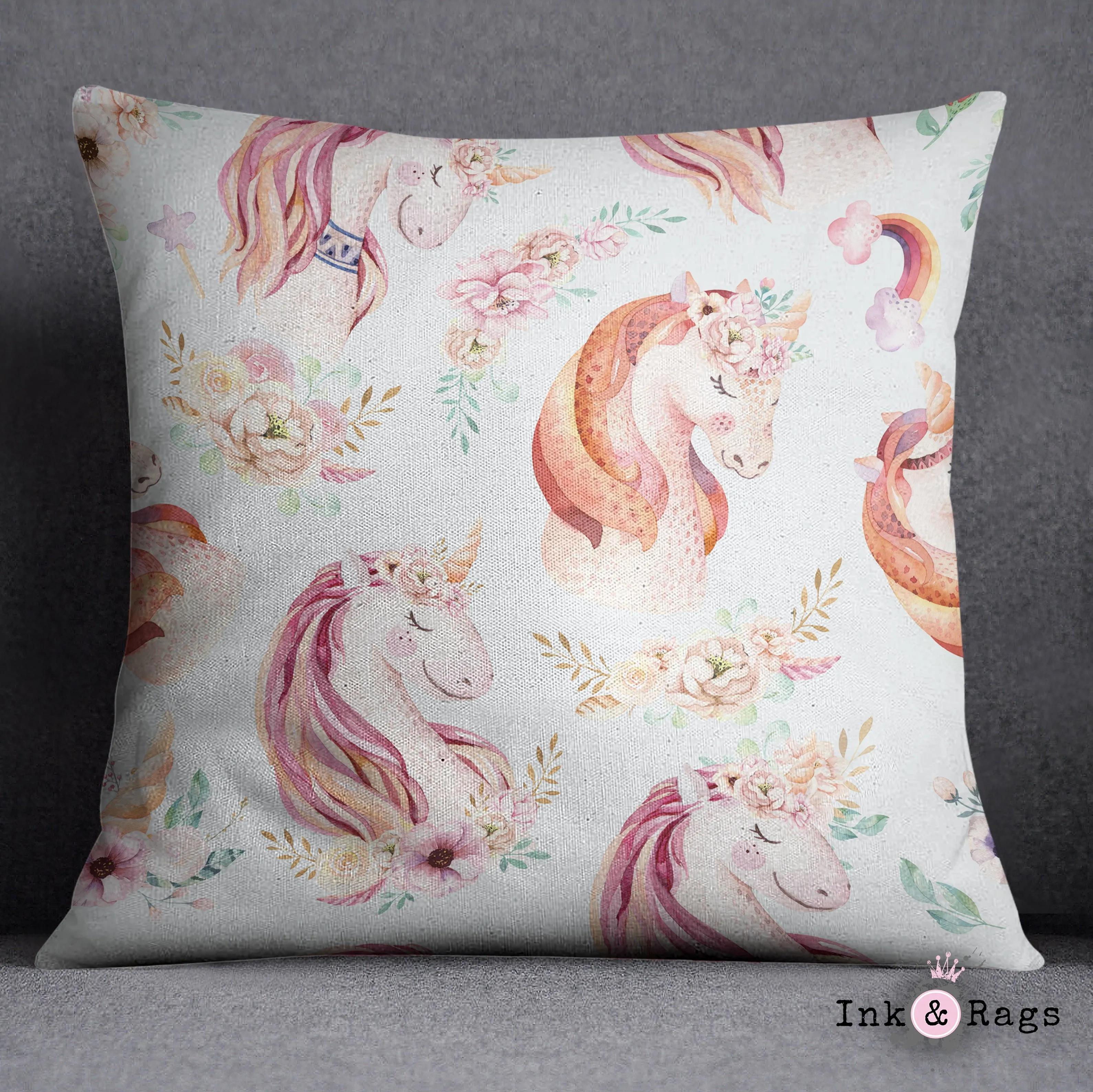 Sweet Watercolor Unicorn Throw Pillow