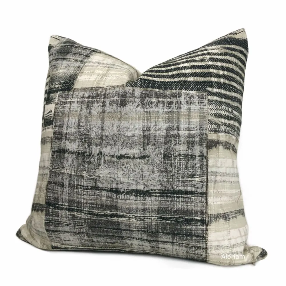 Tariq Black Gray Cream Ethnic Patchwork Cotton Print Pillow Cover