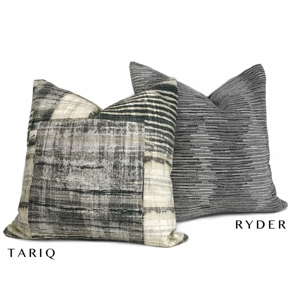 Tariq Black Gray Cream Ethnic Patchwork Cotton Print Pillow Cover