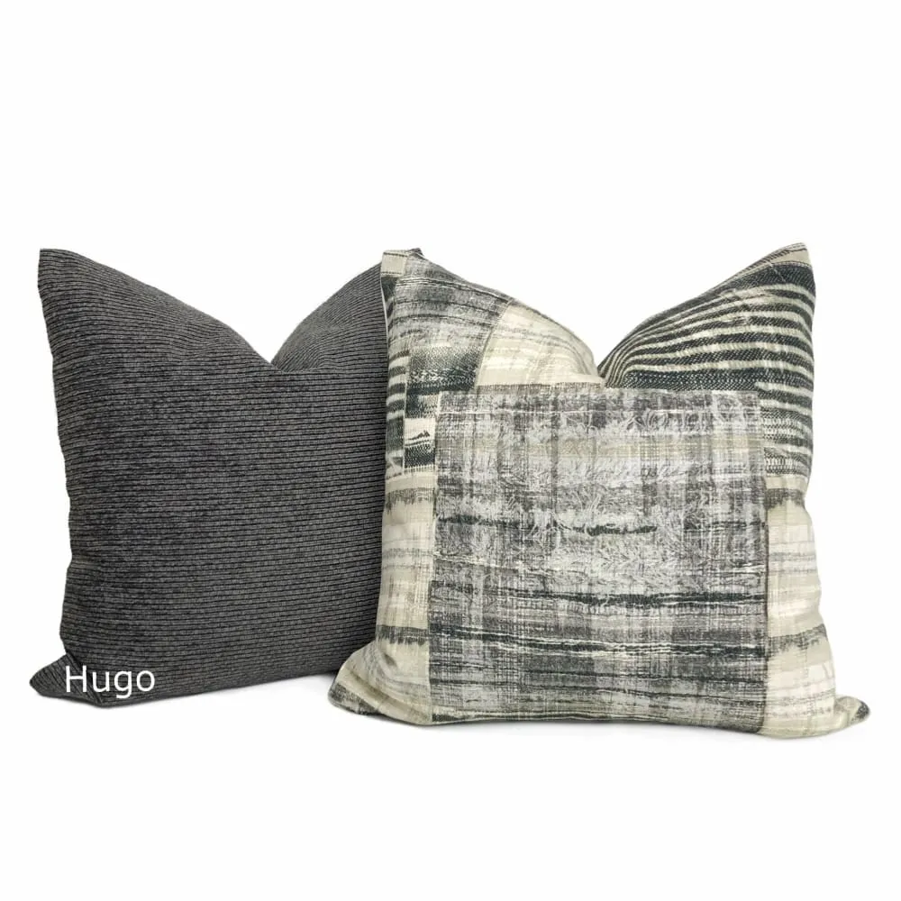 Tariq Black Gray Cream Ethnic Patchwork Cotton Print Pillow Cover