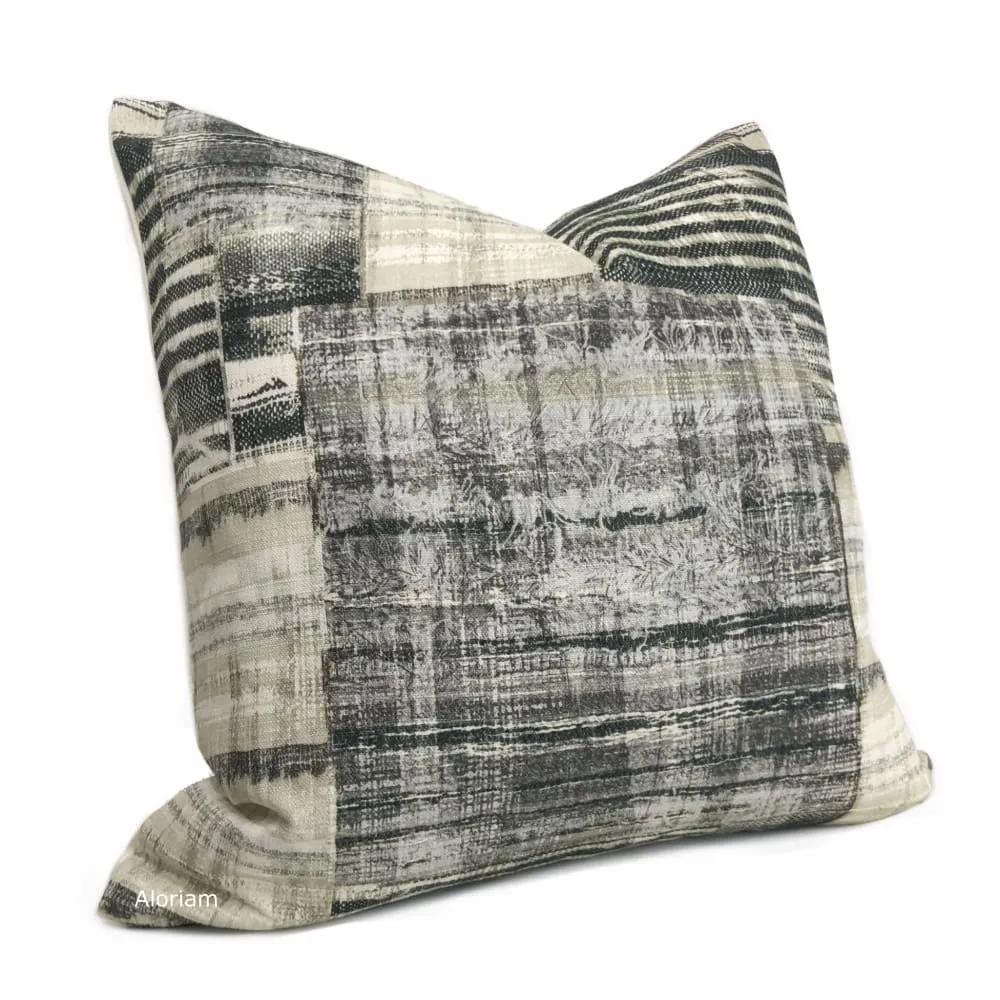 Tariq Black Gray Cream Ethnic Patchwork Cotton Print Pillow Cover