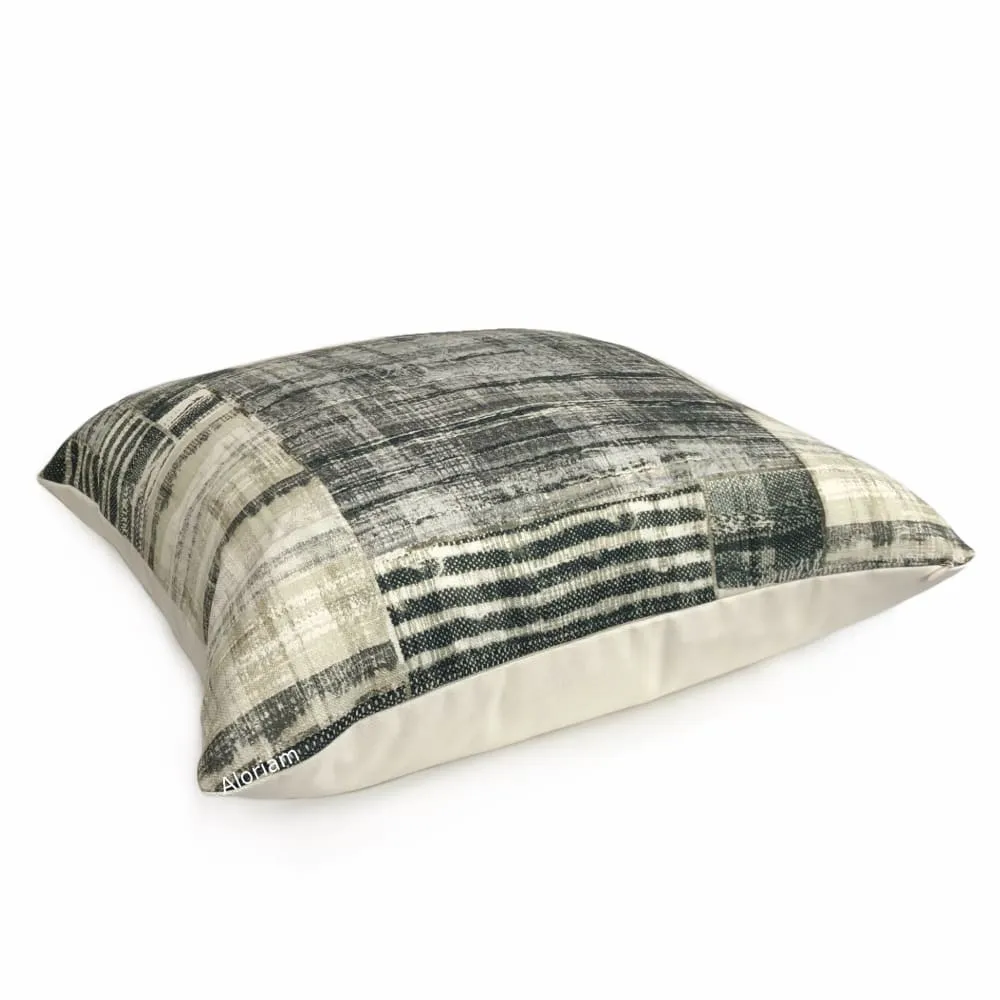 Tariq Black Gray Cream Ethnic Patchwork Cotton Print Pillow Cover