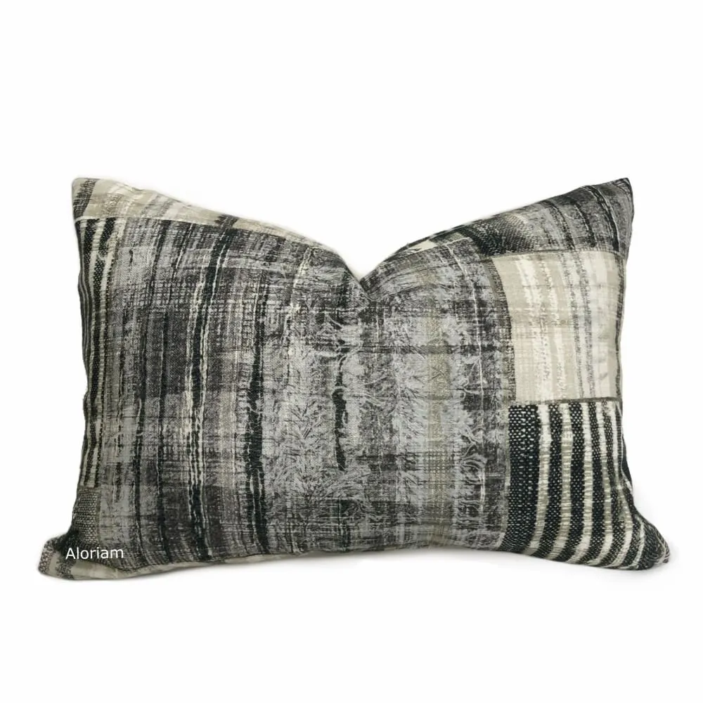 Tariq Black Gray Cream Ethnic Patchwork Cotton Print Pillow Cover